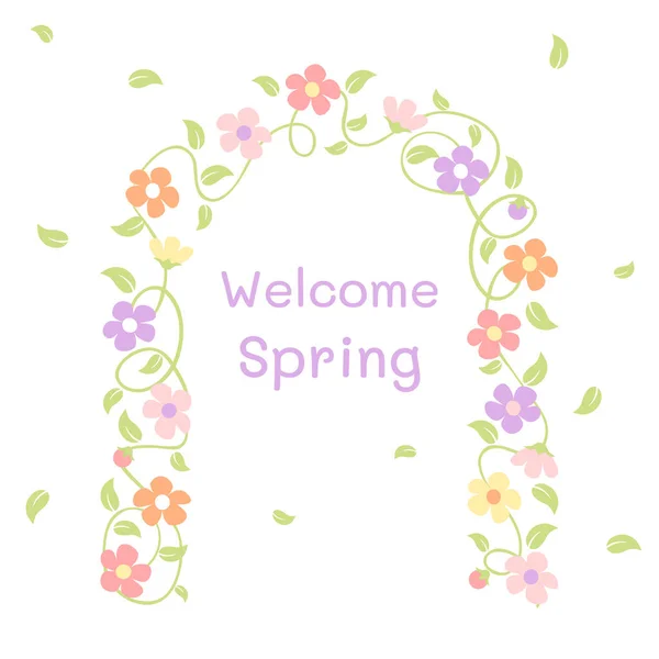 Frühlingsbogen Mit Weinstock Und Blumen — Stockvektor