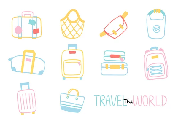 Travel Luggage Icons Hand Drawn — Stock Vector