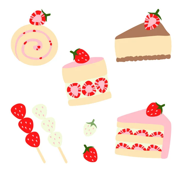 草莓短蛋糕甜点 — 图库矢量图片
