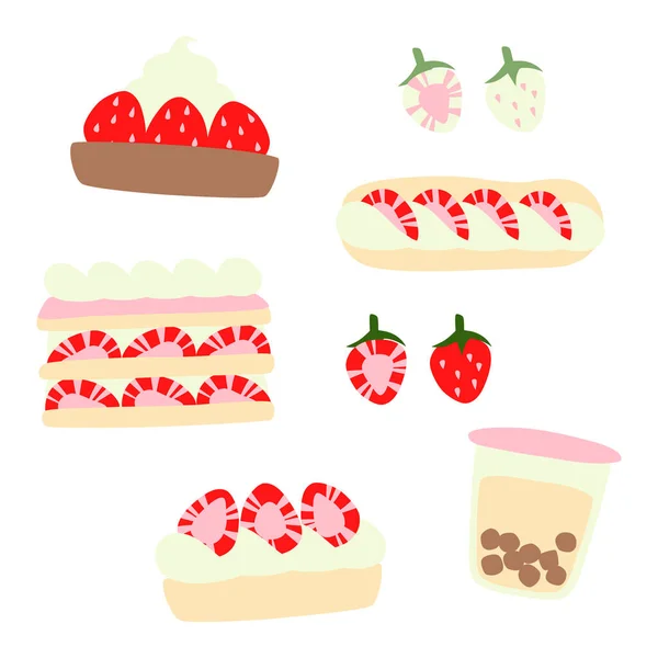 草莓甜点 法国糕点 — 图库矢量图片