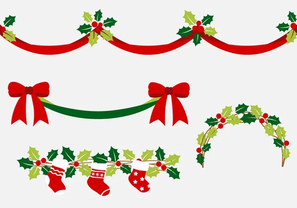 Christmas Decoration Bunting Holly Bow — Stock Vector