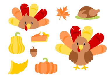 Şükran Günü seti hindi, balkabağı ve sonbahar yapraklarıyla.