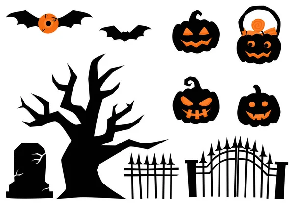 Halloween Pumpkin Sticker Bat Tree — Stock Vector