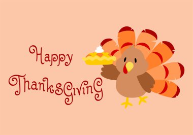 Şükran Günü kartı ve hindili pasta.