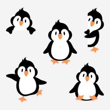 Çeşitli eylemler koleksiyonu olan Penguen çizgi filmi