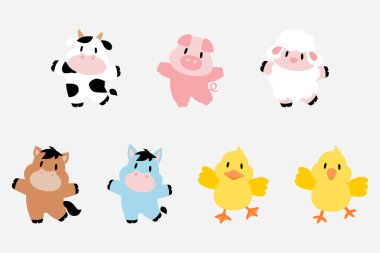 Dans eden çiftlik hayvanları - inek, domuz, koyun, at, vs.