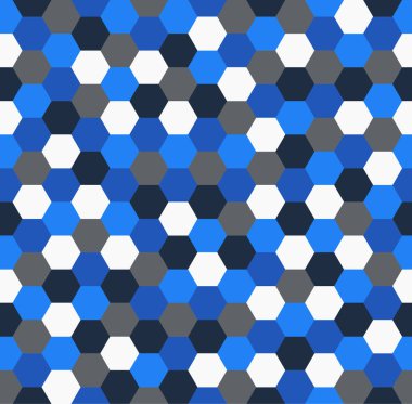 Vector image of hexagons in blue tones. Seamless pattern. Ceramic tiles, background, wallpaper, mosaic