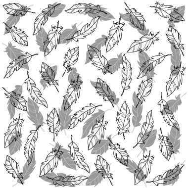 Vector image of feathers with shadows.Seamless patterns