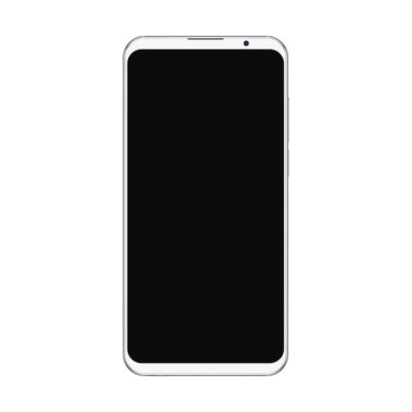 Realistic trendy white smartphone mockup with blank black screen isolated on white background. For any user interface test or presentation clipart