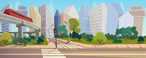 Modern Urban City Crossroad Cartoon Landscape —  Vetores de Stock