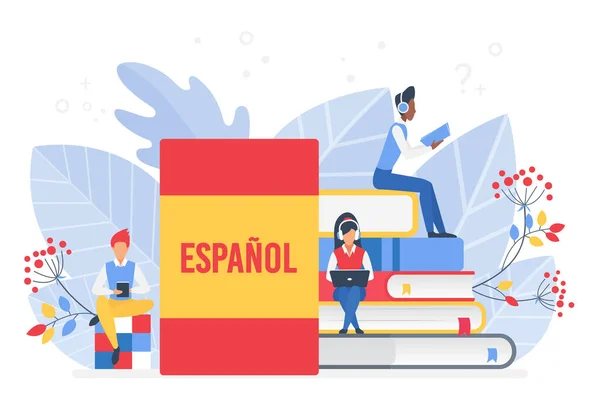 Online Spanyol Nyelvtanfolyamok Távoli Iskolai Vagy Egyetemi Koncepció — Stock Vector