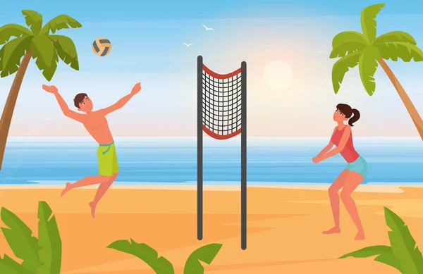 Festa na praia. atividades de férias de verão. jovens jogando vôlei na  costa arenosa e ouvindo música. esporte tropical, verão. jogo de bola.