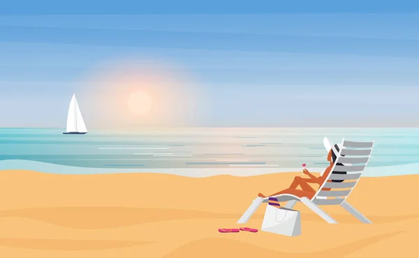 Verão Mar Praia Férias Viagens Férias Vetor Ilustração Desenhos Animados —  Vetores de Stock