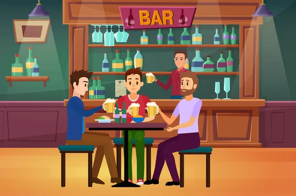 Άνθρωποι Φίλοι Πίνουν Μπύρα Μπαρ Παμπ Διανυσματική Απεικόνιση Γελοιογραφία Χαρούμενος — Διανυσματικό Αρχείο