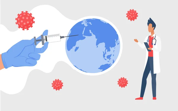 Vaccinazione Globale Coronavirus Fermi Illustrazione Del Vettore Concetto Infezione Virale — Vettoriale Stock