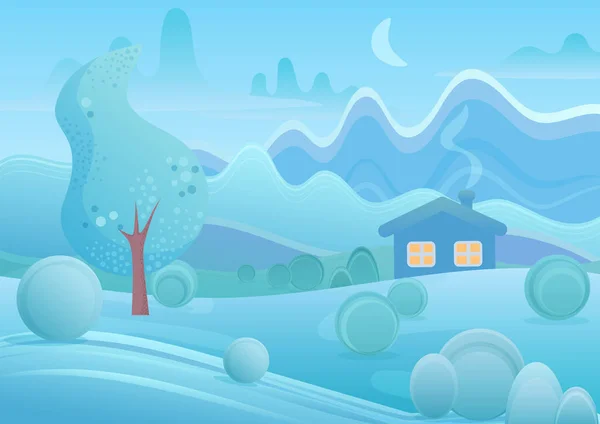 Casa Dibujos Animados Invierno Con Humo Chimenea Las Montañas Fantasía — Vector de stock