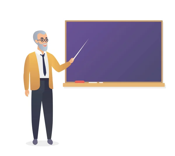 Vedoucí Učitel Profesor Starý Muž Stojící Před Tabule Učebně Škole — Stockový vektor
