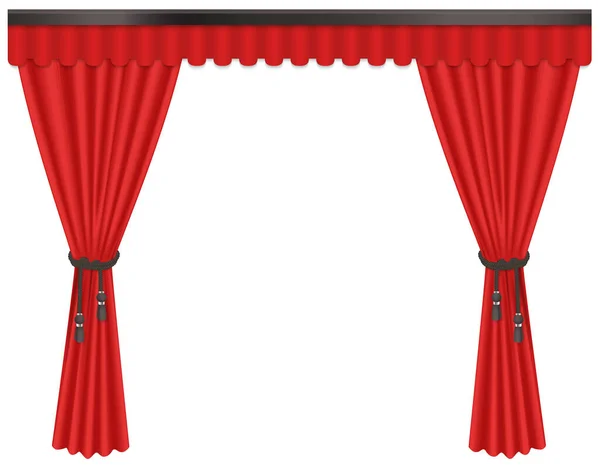 開かれた高級高価な緋赤シルク ベルベット カーテン カーテンは 白い背景で隔離 — ストックベクタ