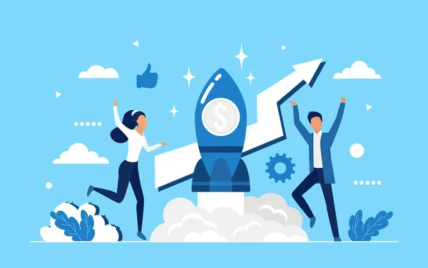Business Startup Success Teamwork Launch Rocket Concept — Stock Vector