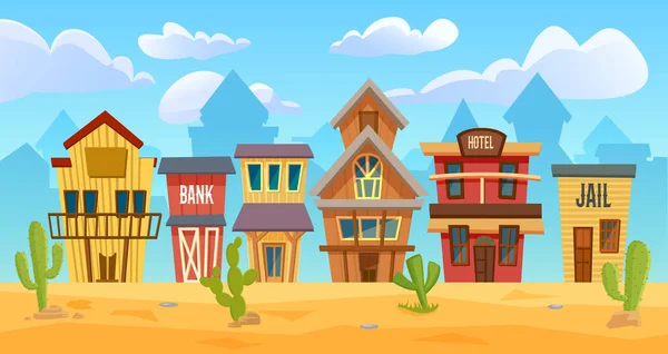 Wild West City Vector Illustration Cartoon Western Cityscape Old Wooden — Stock Vector