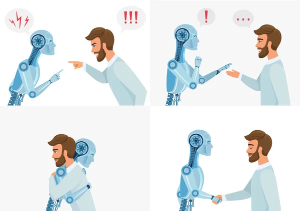 Koncepcja Interakcji Sztucznego Ratta Inteligencji Człowieka Robota Robot Człowieka Nowoczesnej — Wektor stockowy