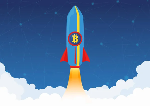 Bitcoin Cryptocurrency Concept Rocket Flying Moon Bitcoin Icon Crypto Market — Archivo Imágenes Vectoriales