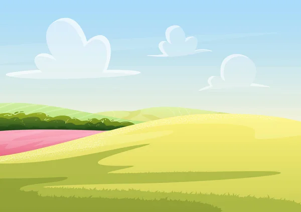 Peaceful Cartoon Summer Field Nature Landscape Background — Vector de stock