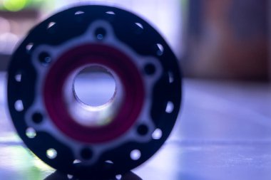 Blurry blue background of bike part