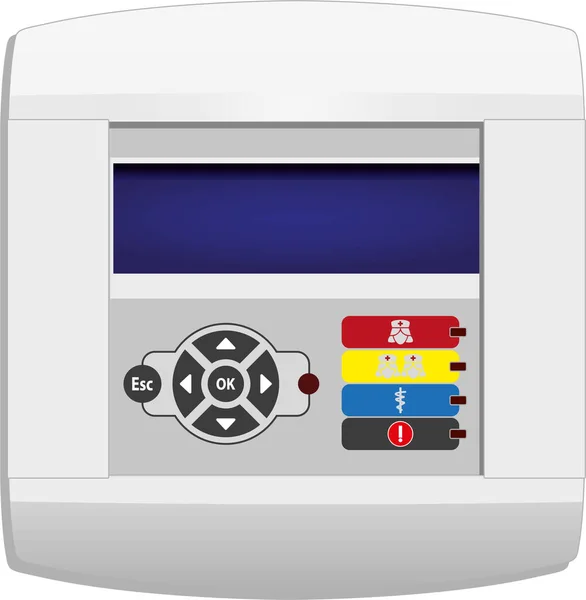 Medical matrix signal system for digital call with dark blue LCD screen and colored keys and dark red LEDs diodes with the possibility of a sound signal to call medical personnel.