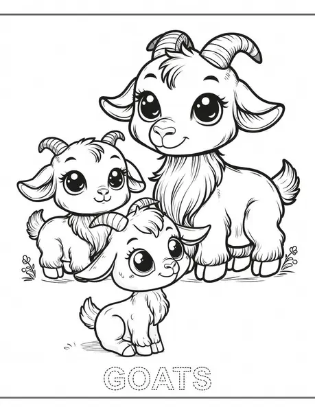 Boyama sayfasında büyüleyici bir anne keçi ve çocukları var. İz sürmek ve boyamak için bir başlığı var.