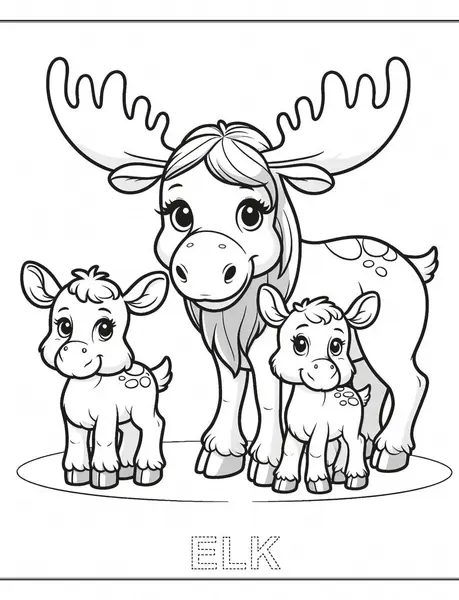 Renklendirmek için buzağıları olan geyik anne, öğrenmek için harfler ve iyi motor beceriler geliştirmek için iz sürmek.