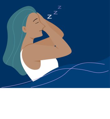 A beautiful woman is comfy sleeping, flat vector illustration.