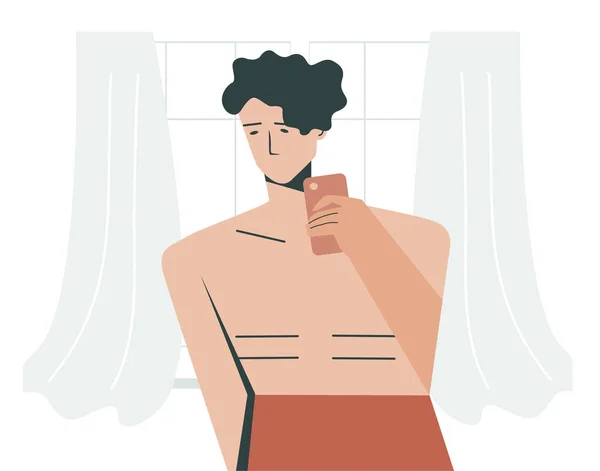 Man Take Selfie Picture Feeling Embarrassed Flat Vector Illustration — Image vectorielle