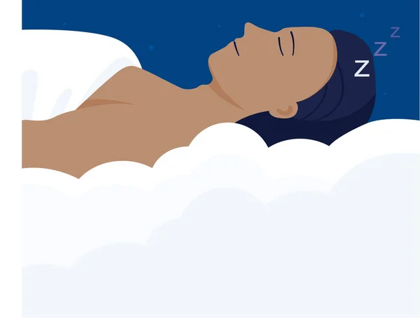Man Sleeping Comfortable Bed Healthy Sleep Concept Flat Vector Illustration — Stockvector