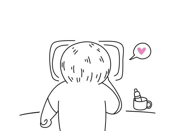 Back side of a little boy stand fron of mirror and enjoy brushing teeth with his toothpaste and glass, learning kid concept. Cartoon line art on white background.