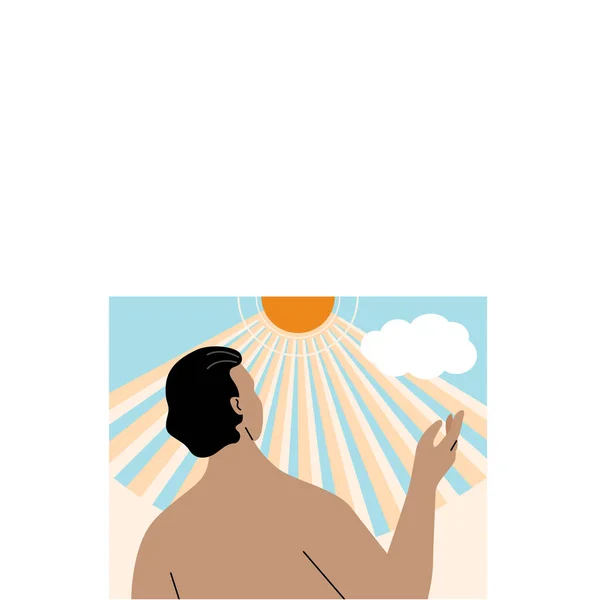 View Tan Skin Man Sunshine Get More Vitamin Sun Light — Vector de stock