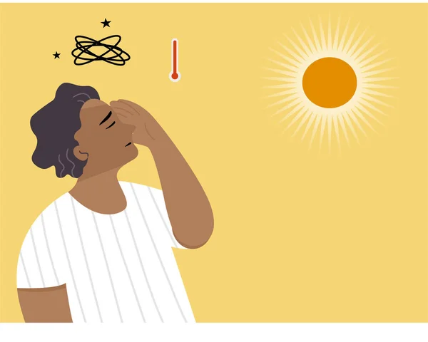 Man Standing Sun Light Hot Weather Having Headache Breathless Dizzy — Vettoriale Stock