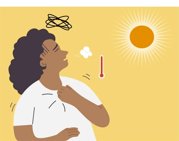 Woman Standing Sun Light Hot Weather Having Headache Breathless Dizzy — Image vectorielle