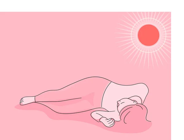 太陽の下で女性を気絶させ通過させる サンストロークの概念 平面ベクトル図 — ストックベクタ