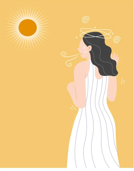 Woman Standing Sun Light Hot Weather Having Headache Breathless Dizzy — Vector de stock