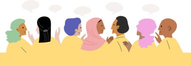 Talking head of different people, nationality, skin color and gender. Talking people concept, flat vector illustration on light colors background.