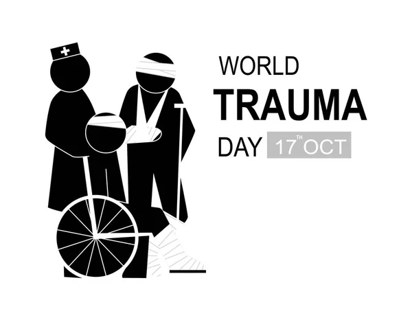 World Trauma Day Banner Trauma Patients Wheelchair Bandage Head Patient — Vector de stock