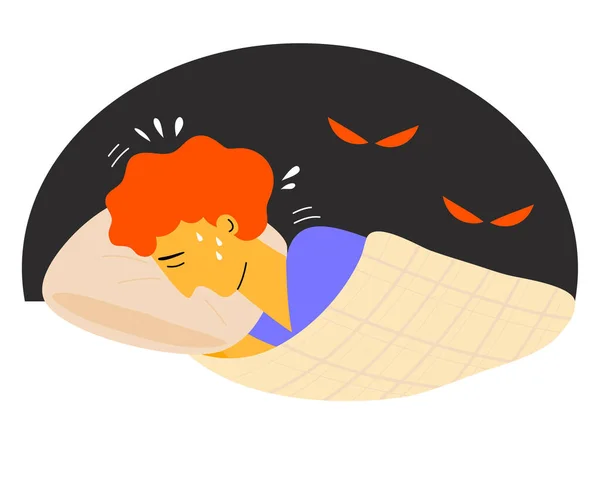Boy Asleep Get Nightmare Sleep Paralysis Sleep Paralysis Concept Flat — Vector de stock