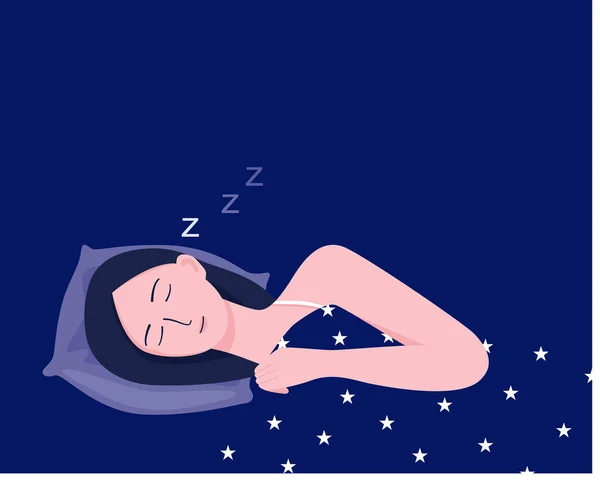 Beautiful Woman Comfy Sleeping Flat Vector Illustration — Stockvector