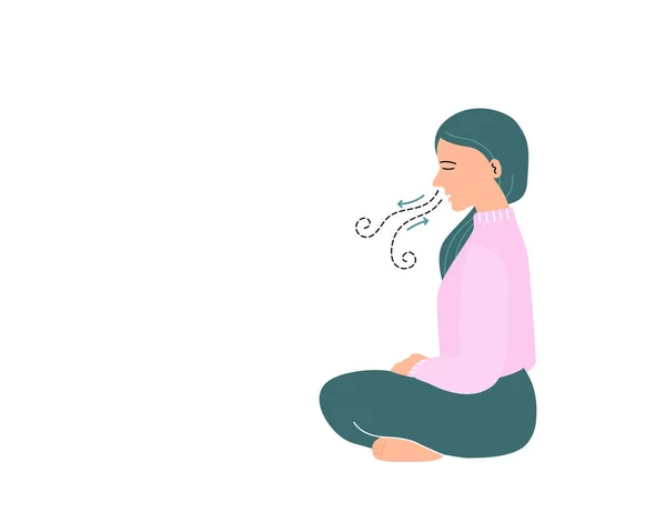 Isolated Woman Meditating Breathing Exercise Vector Illustration Flat Style — Stockový vektor
