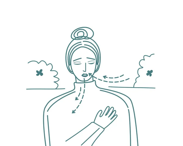 Изолированные Женщины Делают Дыхательные Упражнения Открытом Воздухе Плоская Векторная Иллюстрация — стоковый вектор