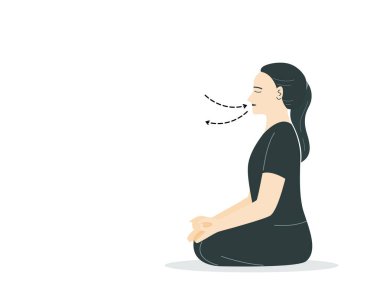 Isolated of a woman meditating and breathing exercise Vector illustration in flat style.