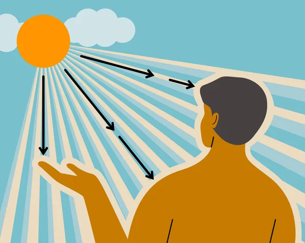 Tan Man Standing Sunshine Get More Vitamin Sun Flat Vector — Vettoriale Stock
