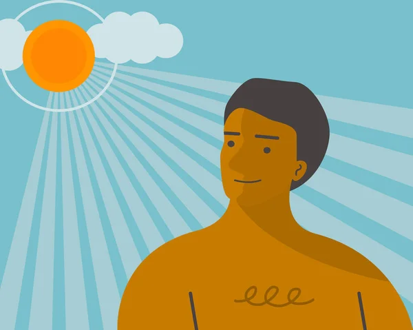 Healthy Man Standing Sunshine Get More Vitamin Sun Flat Vector — Stock Vector