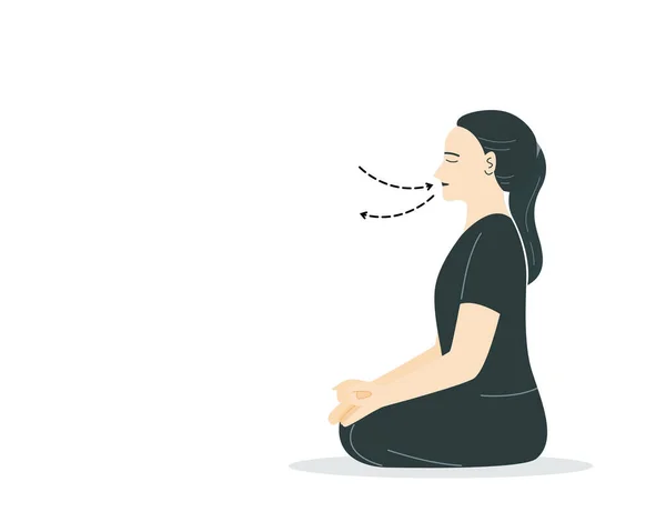 Изоляция Женщины Медитирующей Дышащей Векторная Иллюстрация Плоском Стиле — стоковый вектор